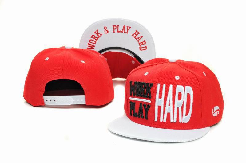 WORK & PLAY HARD Red Snapbacks Hat GF